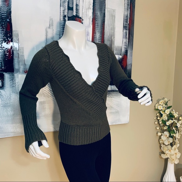 Promod Taupe Knot V-neck Crop Sweater - Picture 1 of 5